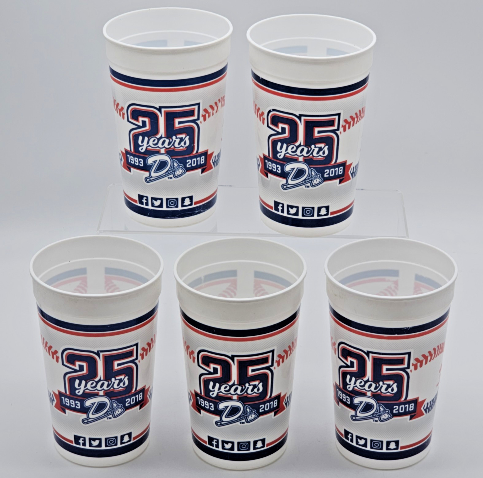 5 Braves Minor League Danville Plastic Cups 25 Years 1993-2018 Drinkware Promo