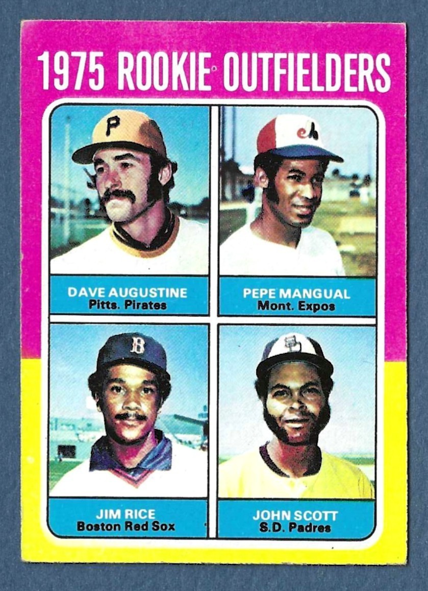 1975 TOPPS ROOKIE OUTFIELDERS #616 RC JIM RICE JOHN SCOTT PEPE MANGUAL AUGUSTINE