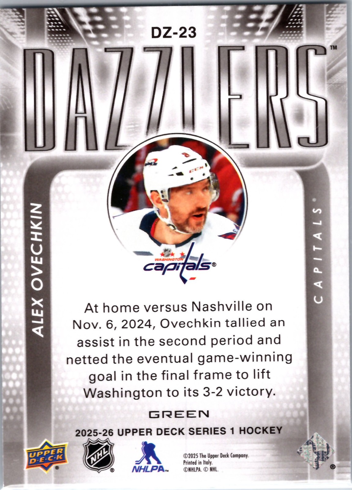 2025-26 Upper Deck #DZ-23 Alex Ovechkin Dazzlers Green