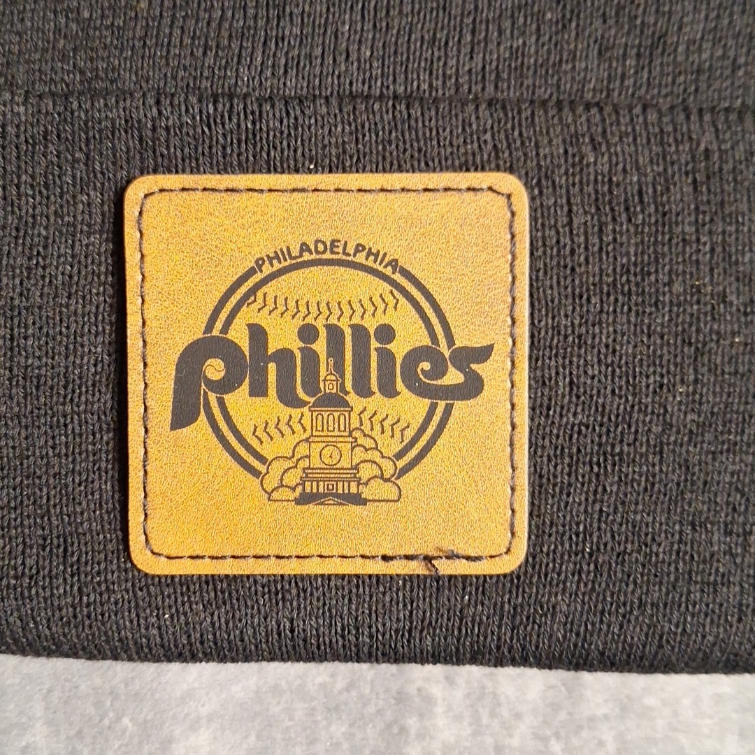 Philadelphia Phillies Leather Square Patch Black Beanie Cap MLB