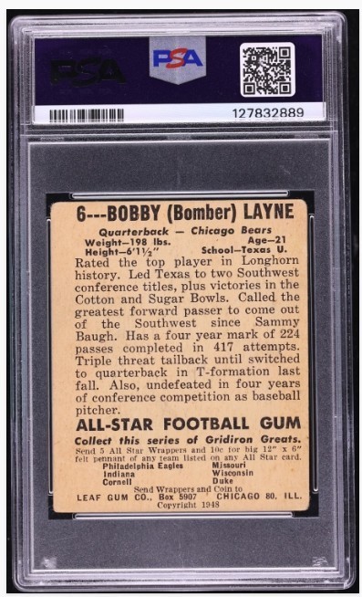 1948 Leaf #6 Bobby Layne RC PSA 2 GD Chicago Bears HOF University of Texas