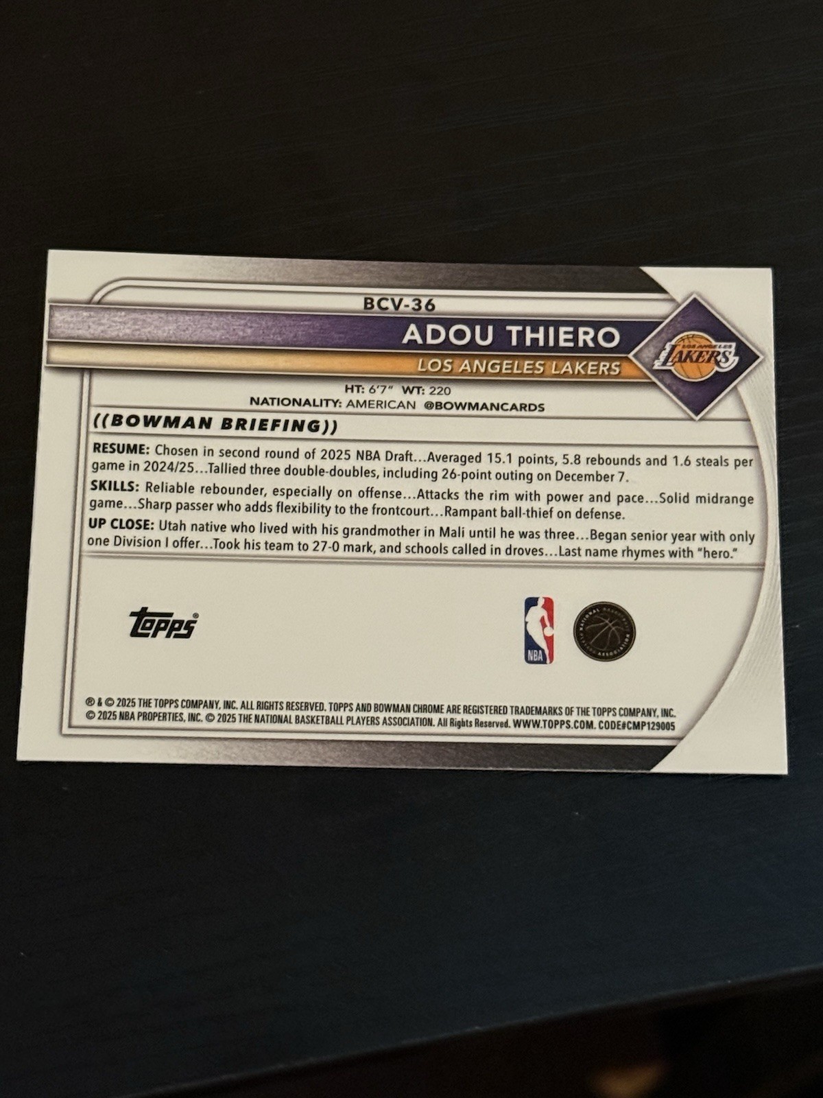 Adou Thiero Rookie Bowman Chrome Reptilian Fuchsia Refractor! #/199 Lakers!