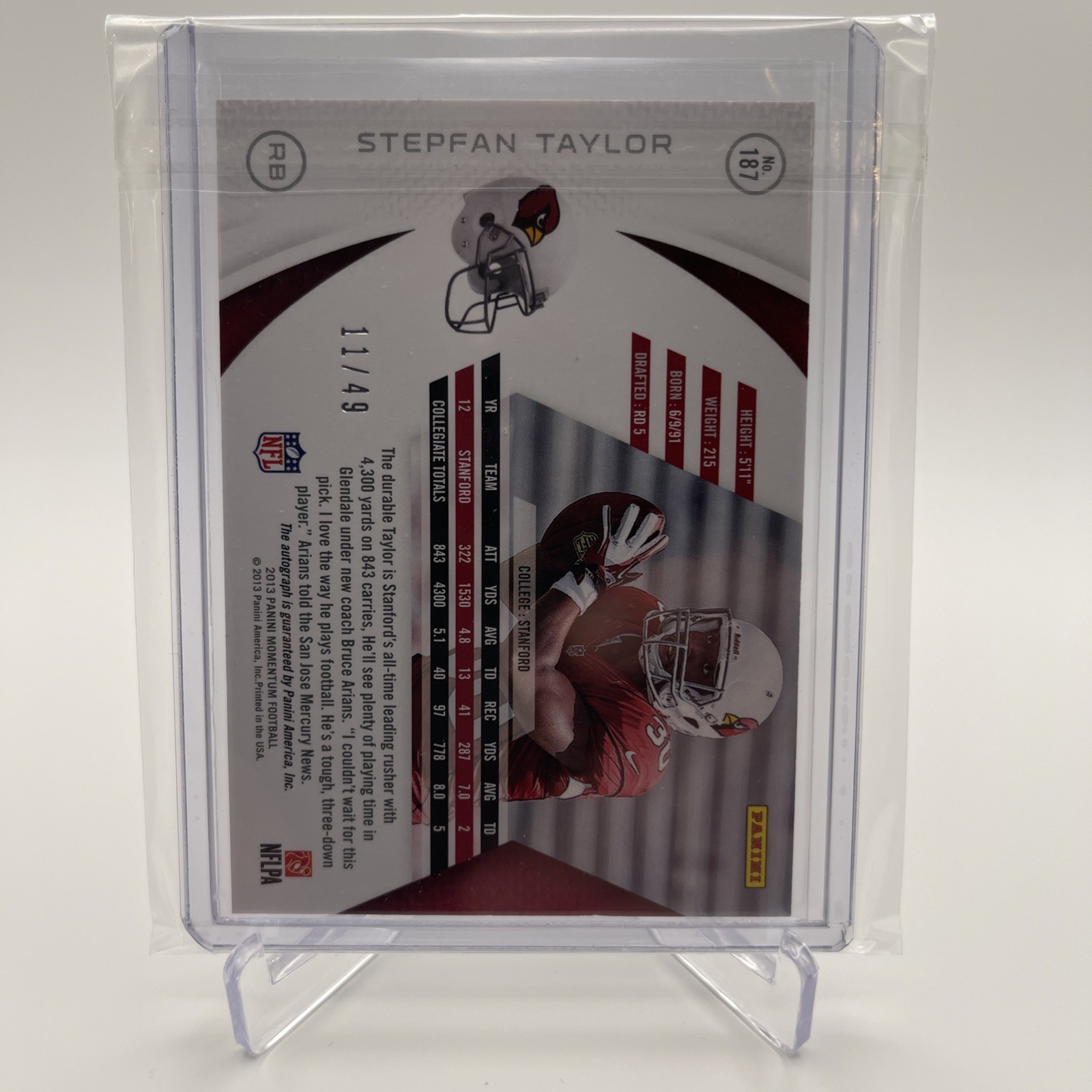 2013 Panini Momentum Rookie Signatures Gold /49 Stepfan Taylor Auto RC Cardinals