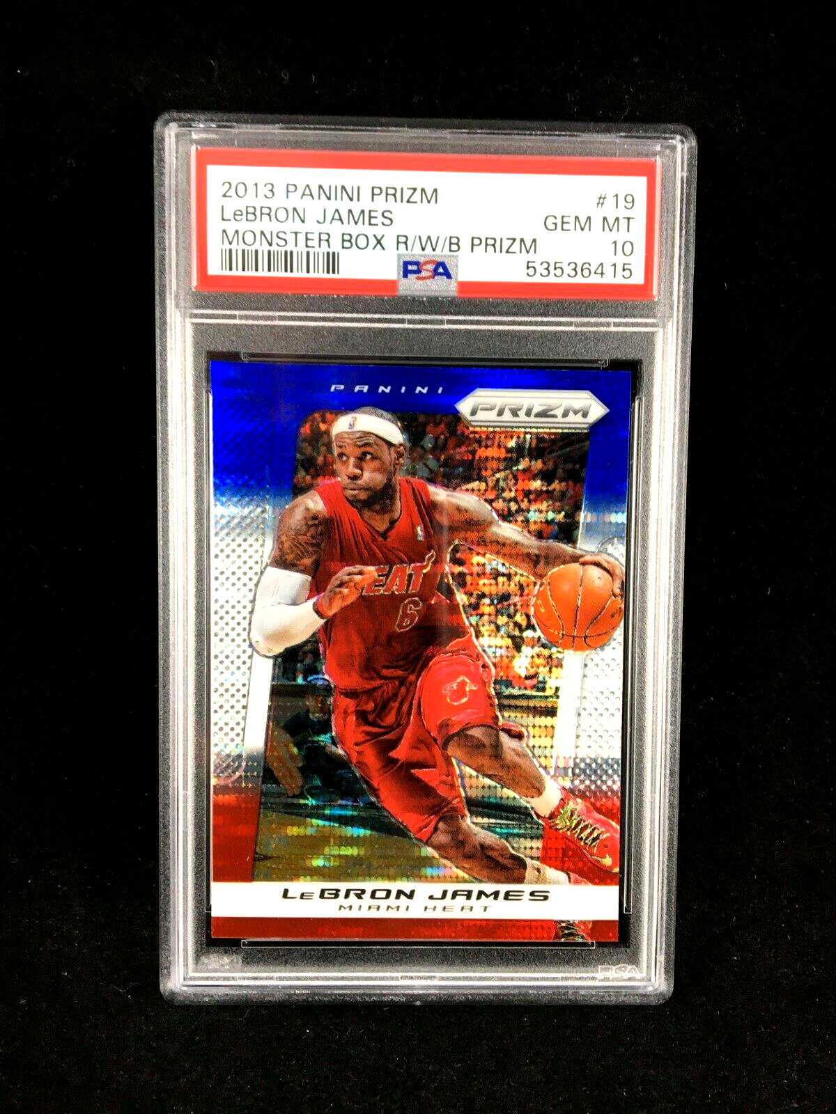 Pop 38 PSA 10 LeBron James 2013-14 Panini Prizm Monster Box RWB Pulsar #19 Heat