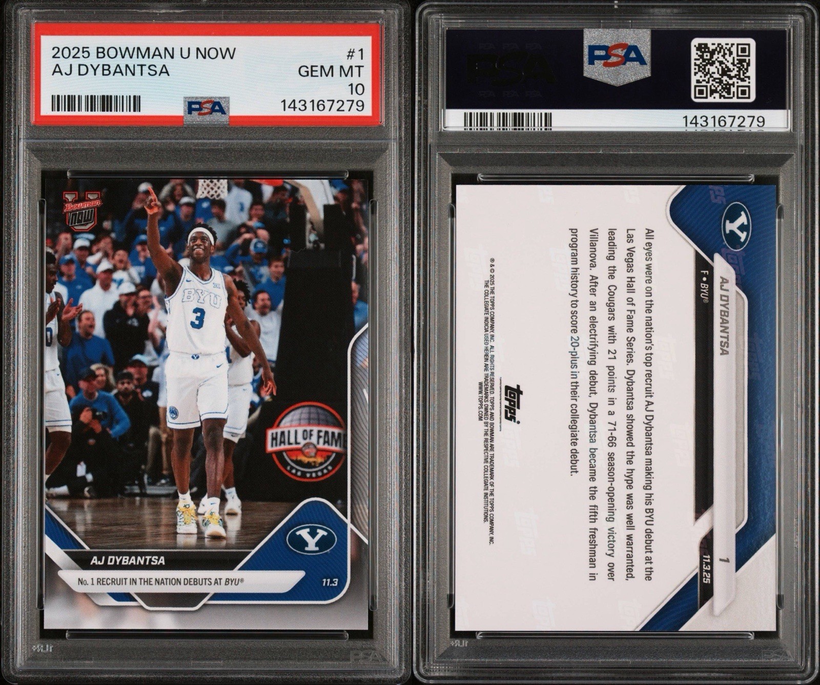 2025-26 Bowman U Now – AJ Dybantsa #1 NCAA Debut (RC) BYU PSA 10 Gem Mint