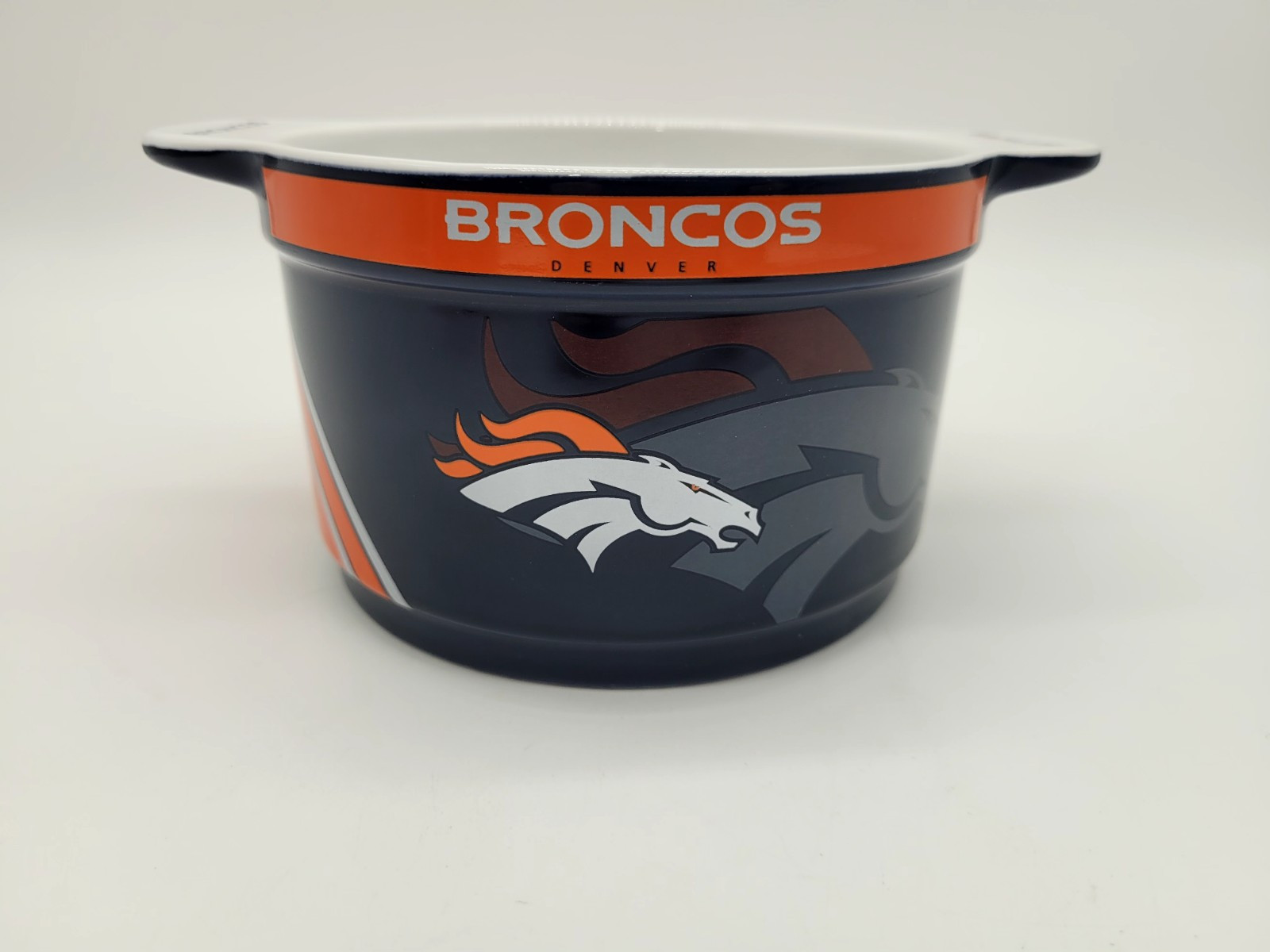 Denver Broncos Game Time 23 oz Bowl w/Lid, Ceramic w/Handles, Chili, Cereal, Dip