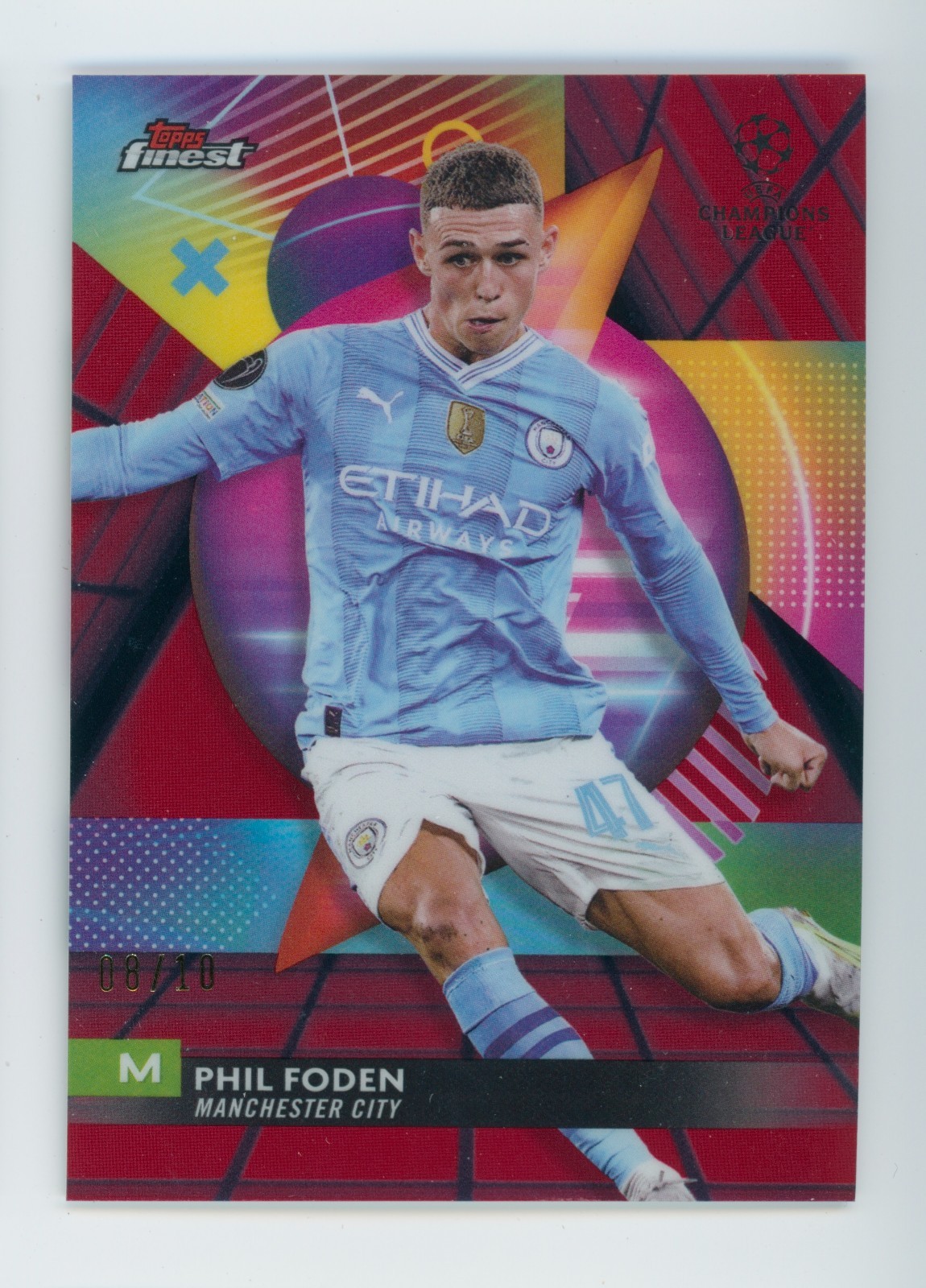 2023-24 Phil Foden Topps Finest Red/Black Refractor Manchester City Card 8/10