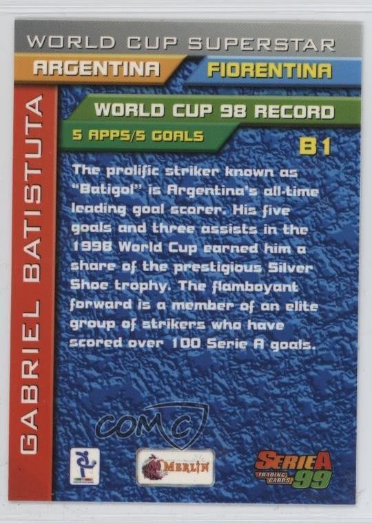 1998-99 Merlin Serie A 99 World Cup Superstars Gabriel Batistuta #B1 0dj8