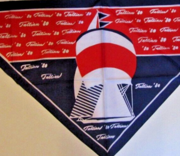 Vintage Scarf 1980 Olympics Estonia Tallinn Triangular Sailing Nautical