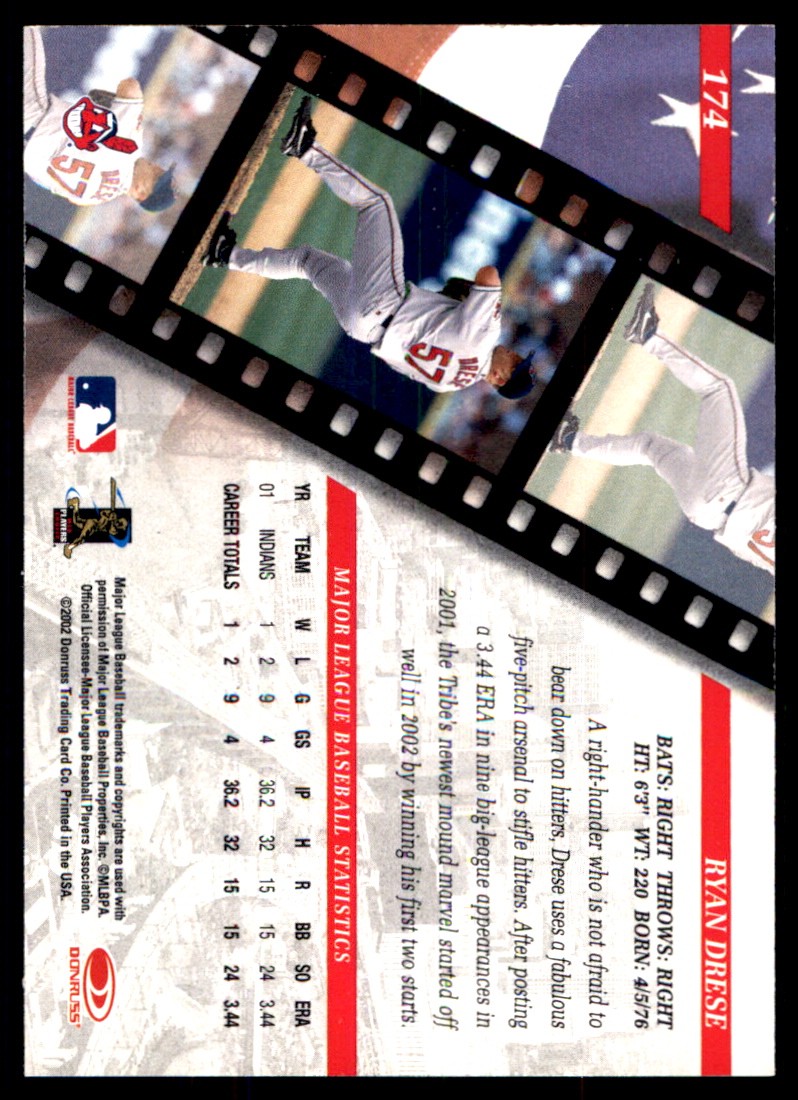 Ryan Drese 2002 Donruss Studio #174 Indians MLB READ FREE SHIPPING AutographDen