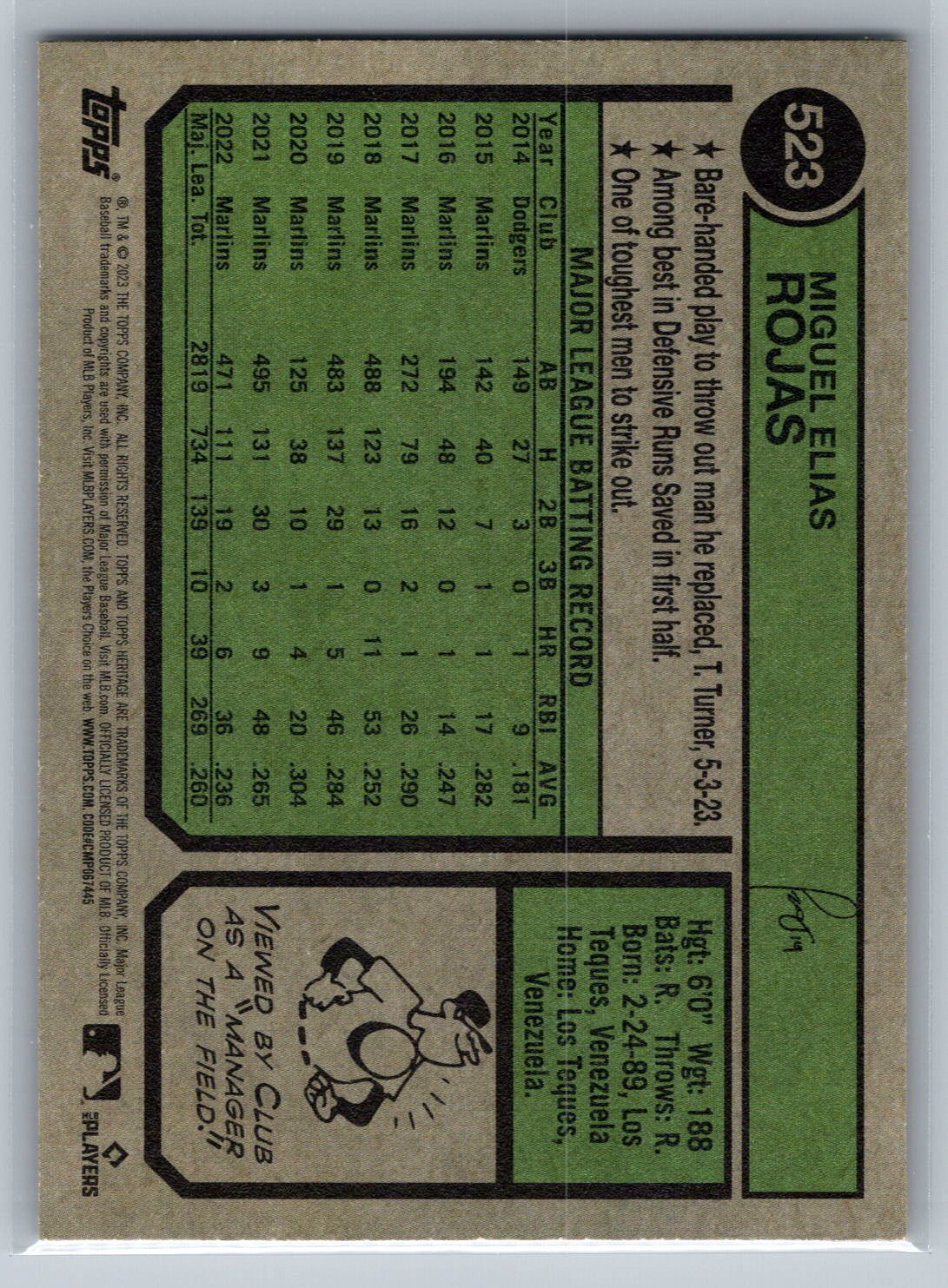Miguel Rojas 2023 Topps Heritage BASEBALL #523 Los Angeles Dodgers