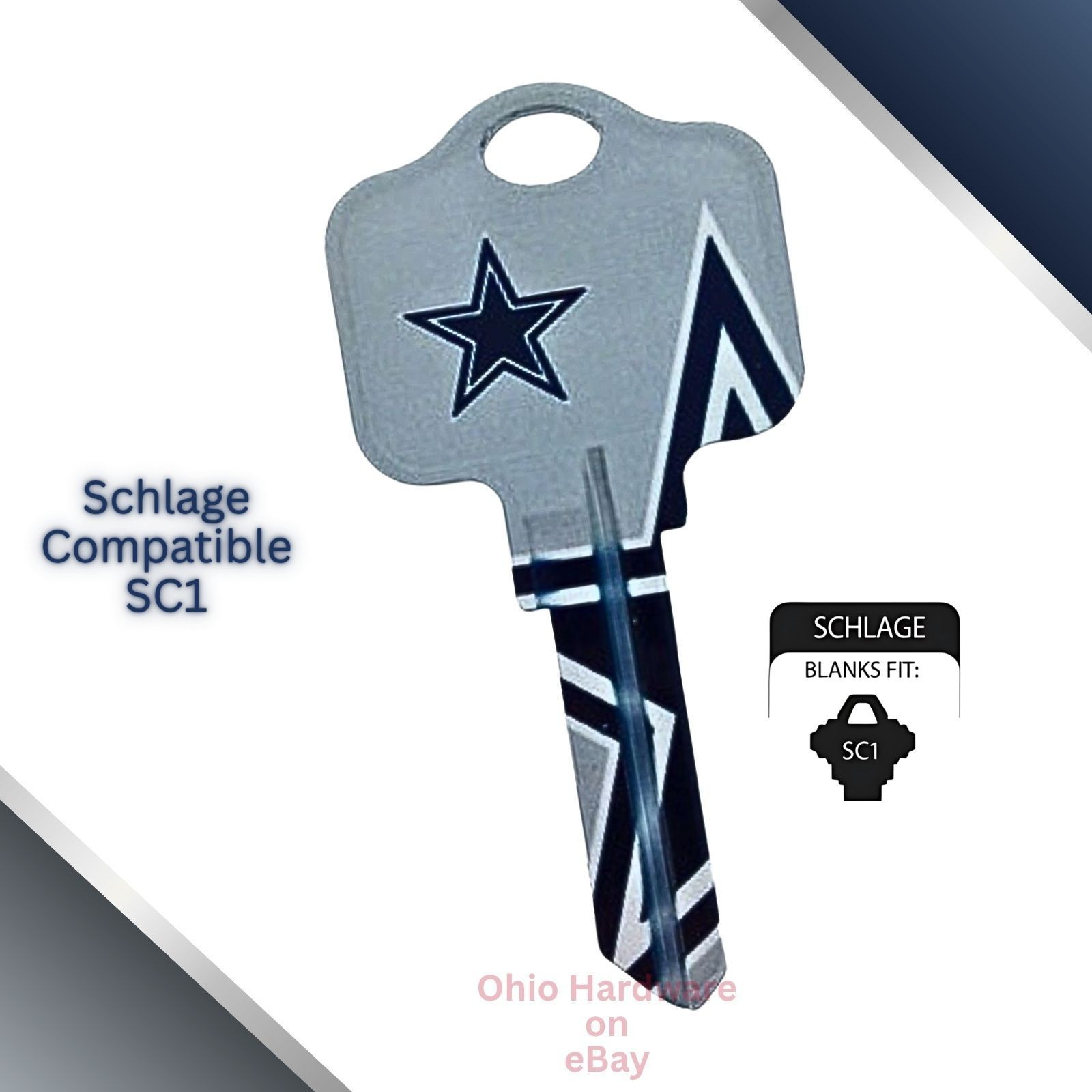 Dallas Cowboys NFL Team Keys Available for Kwikset or Schlage Locks
