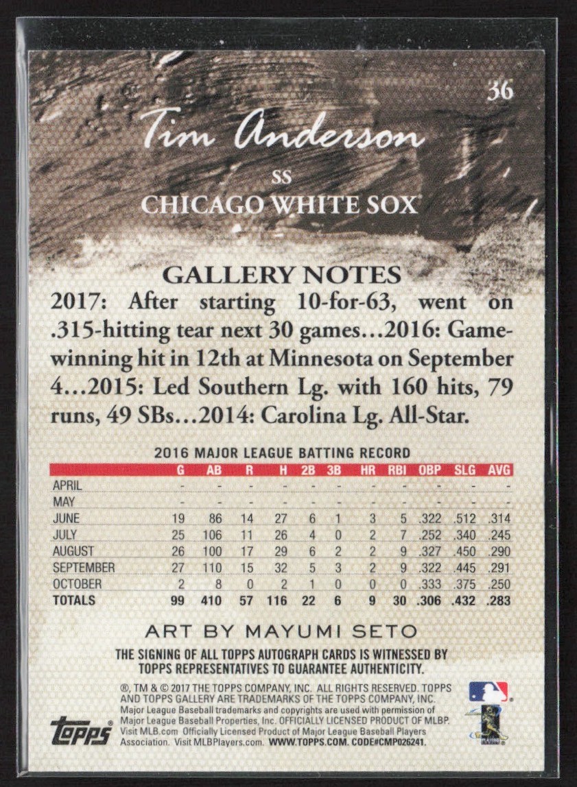 Tim Anderson 2017 Topps Gallery Auto #36 Chicago White Sox