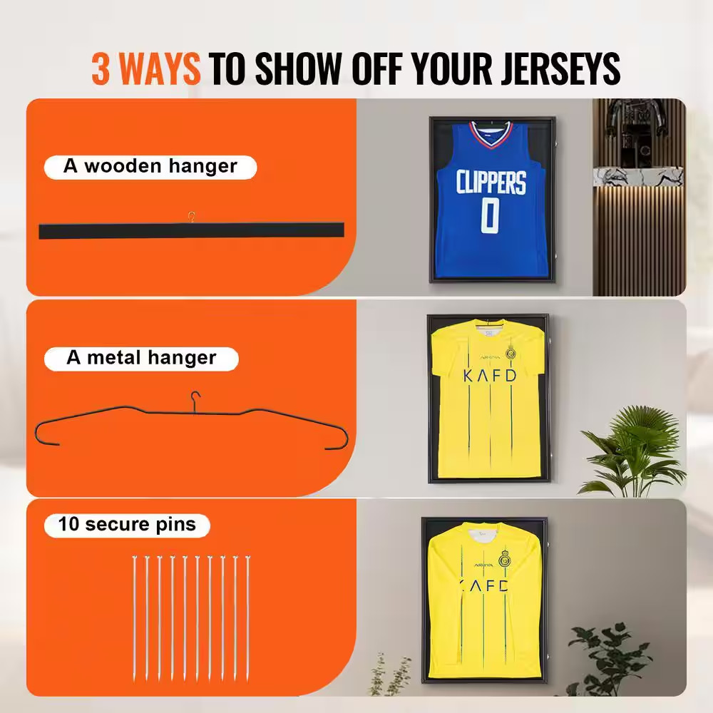 Black Jersey Display Frame Case 24 X 32 X 1.5 In. Lockable Sport Jersey Shadow B