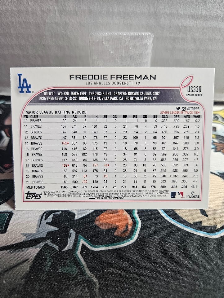 2022 Topps Update #US330 Freddie Freeman Card Los Angeles Dodgers