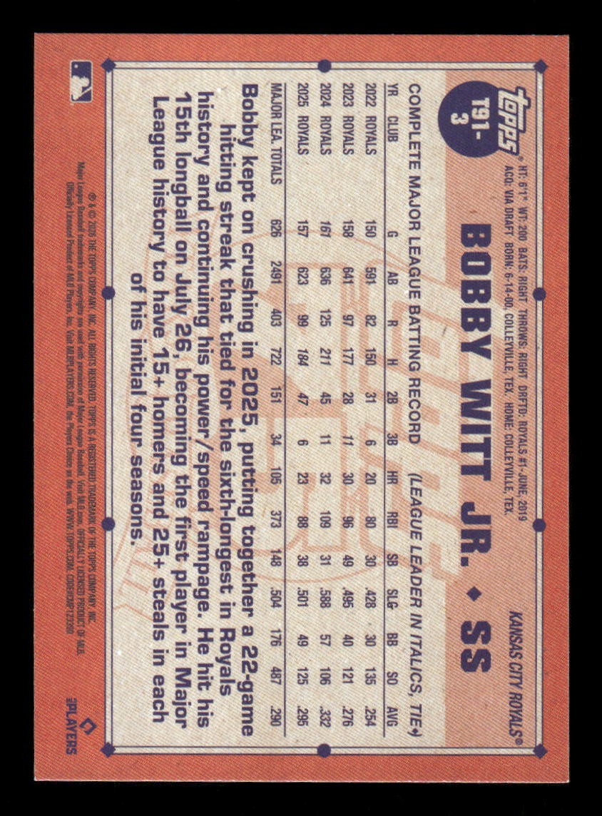 2026 Topps #T91-3 Bobby Witt Jr. 35th Anniversary Kansas City Royals