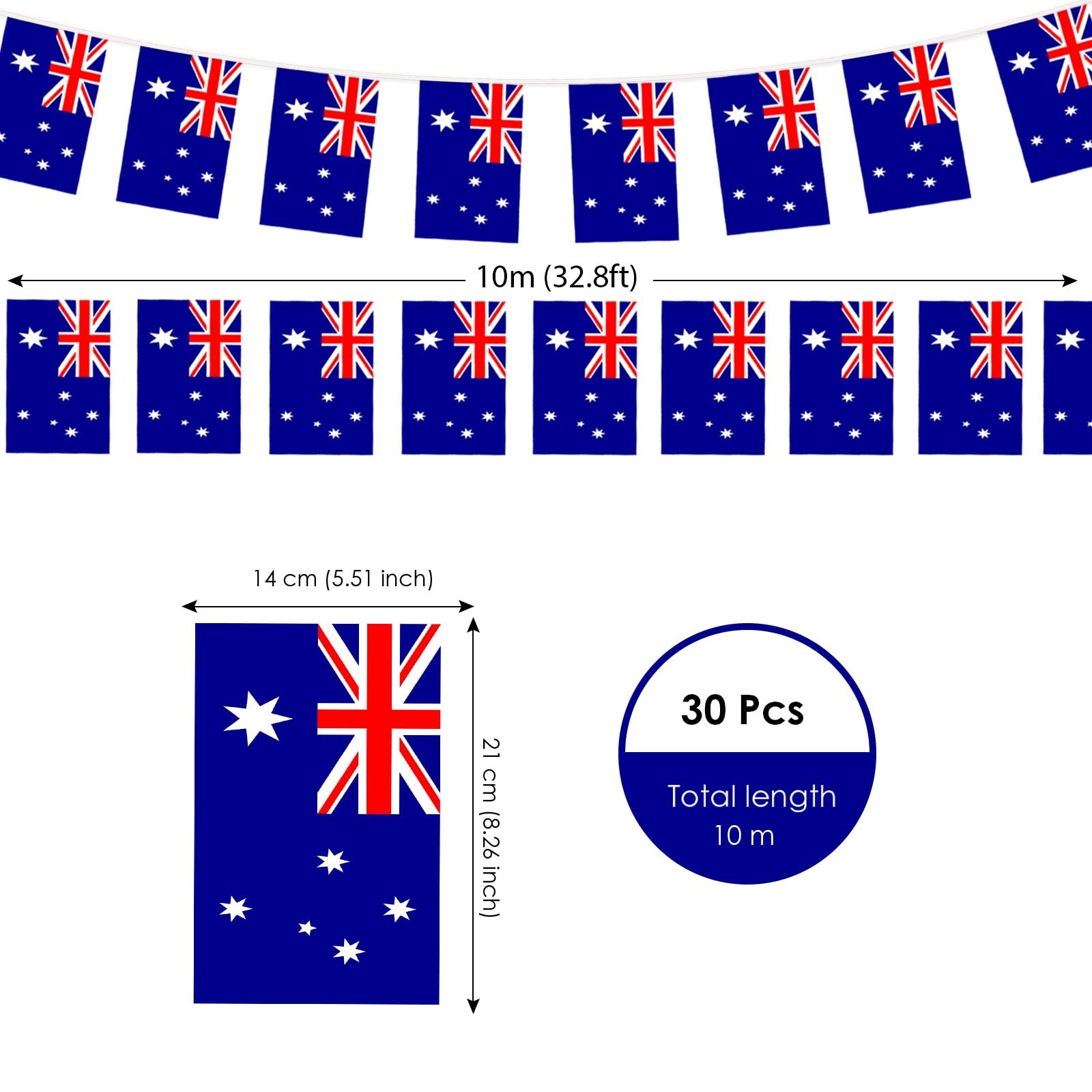 AhfuLife 33 Ft Australia String Flags Banner 5.51×8.26 in-30 Pcs,