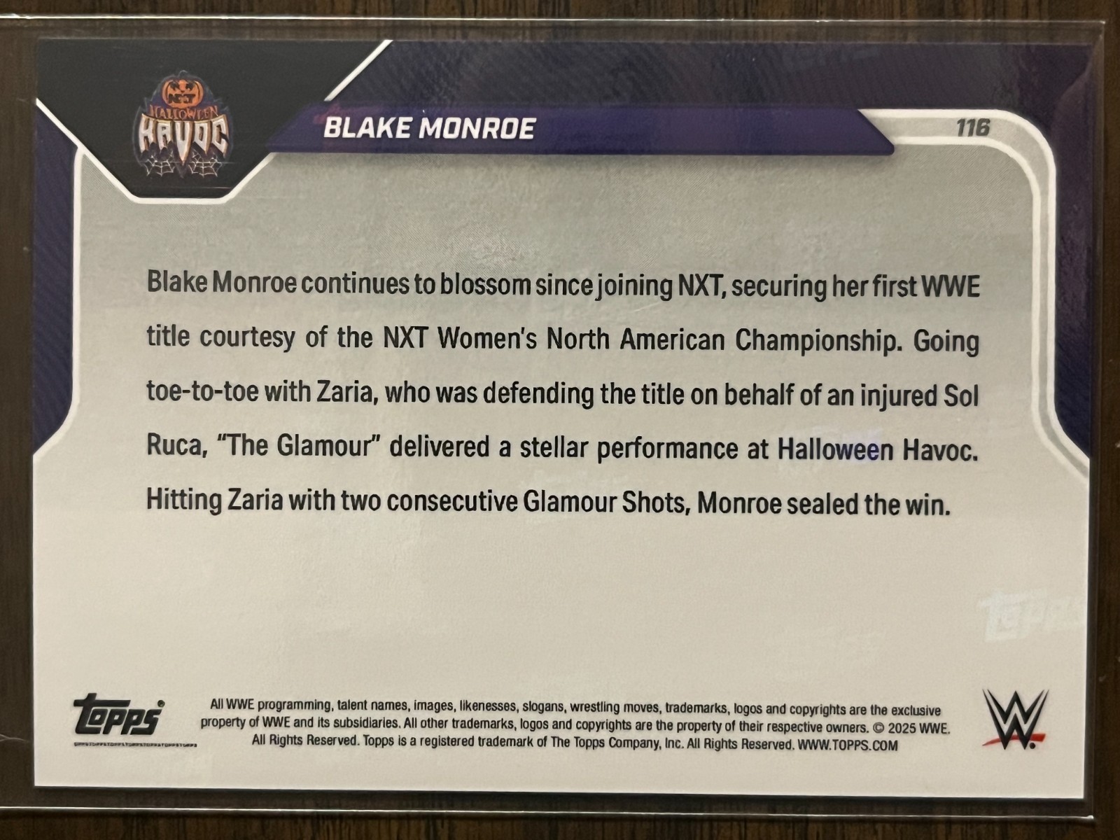 2025 Topps Now WWE #116 Blake Monroe NXT Halloween Havoc