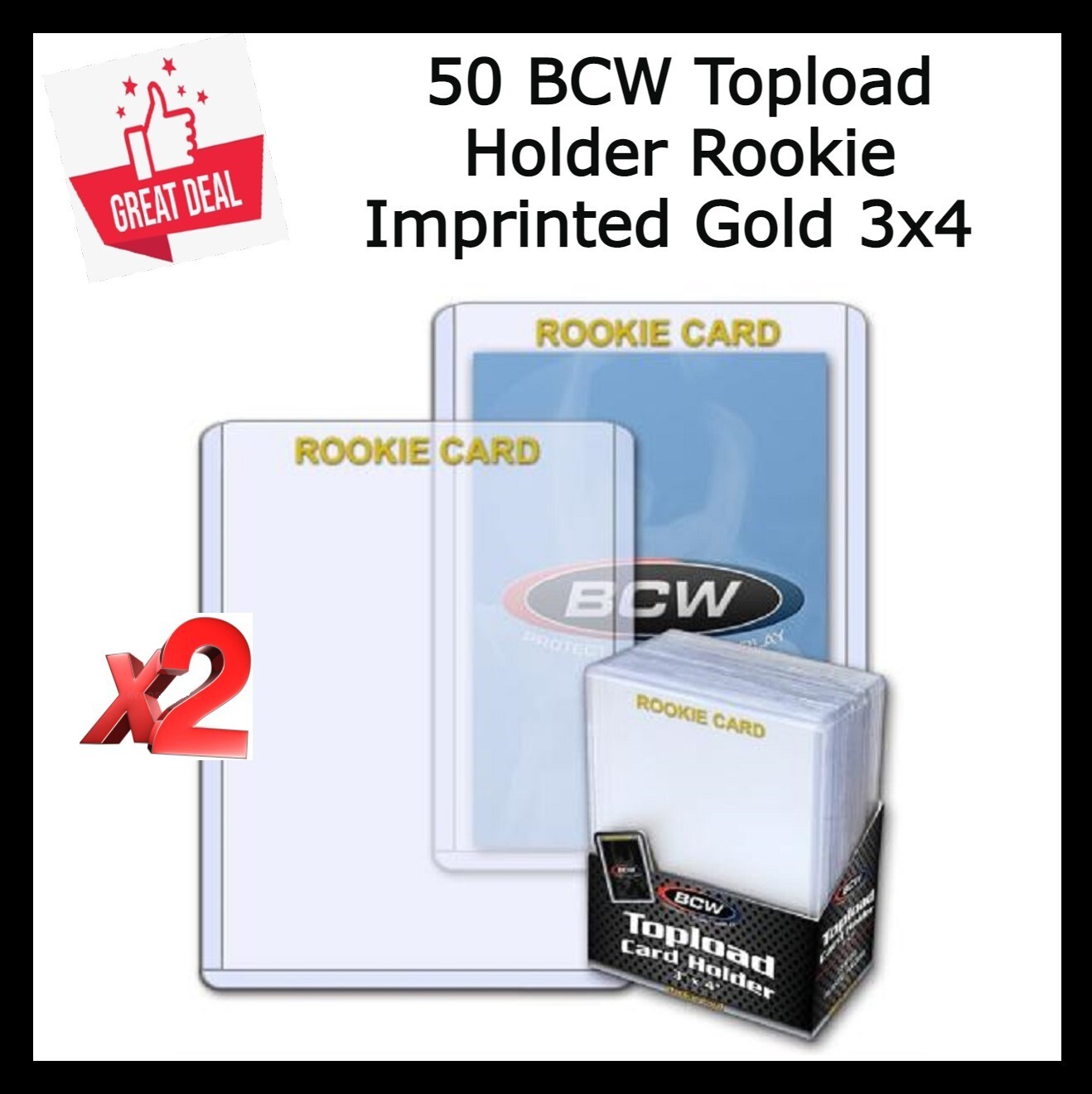 50 High Quality BCW Toploader 3×4 Trading Card Rookie Imprinted Gold Rigid PVC
