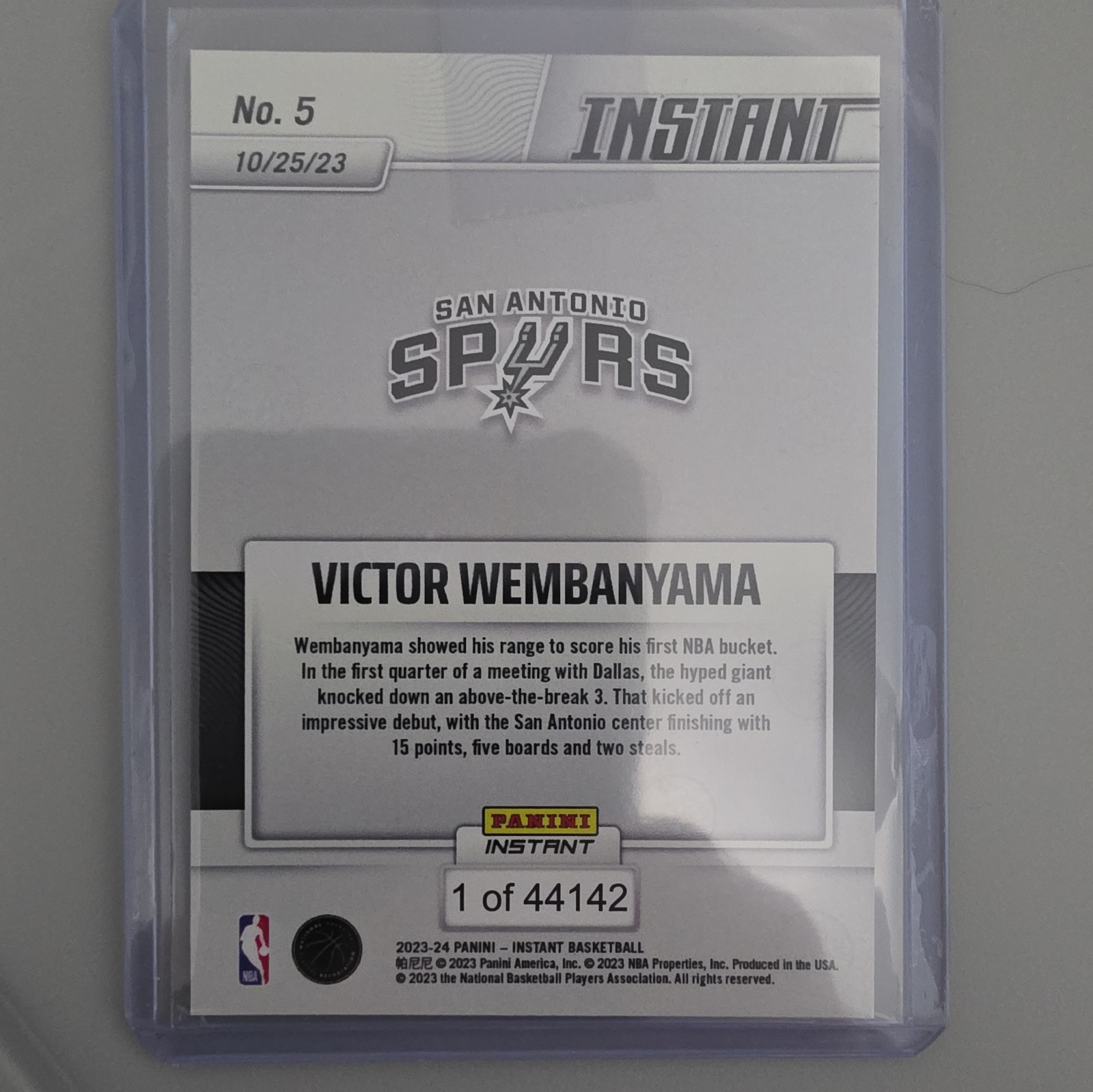 1 2023-24 VICTOR WEMBANYAMA Panini Instant RC ROOKIE QUANTITY QTY 1 of 44142
