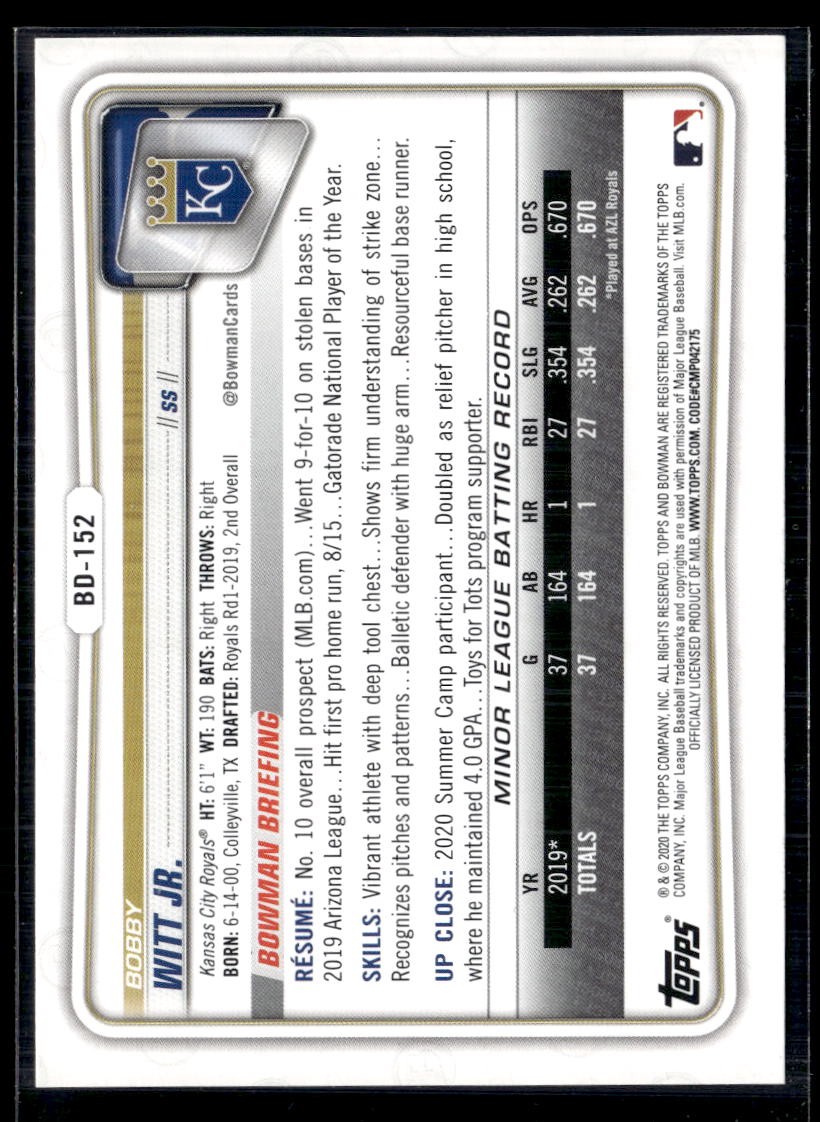 Bobby Witt Jr. 2020 Bowman Draft #BD-152