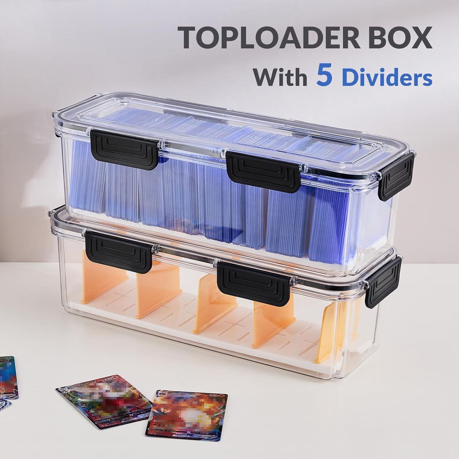 Trading Card Storage Box with 5 Dividers for 165 Toploaders 650 Cards (2 Pack)