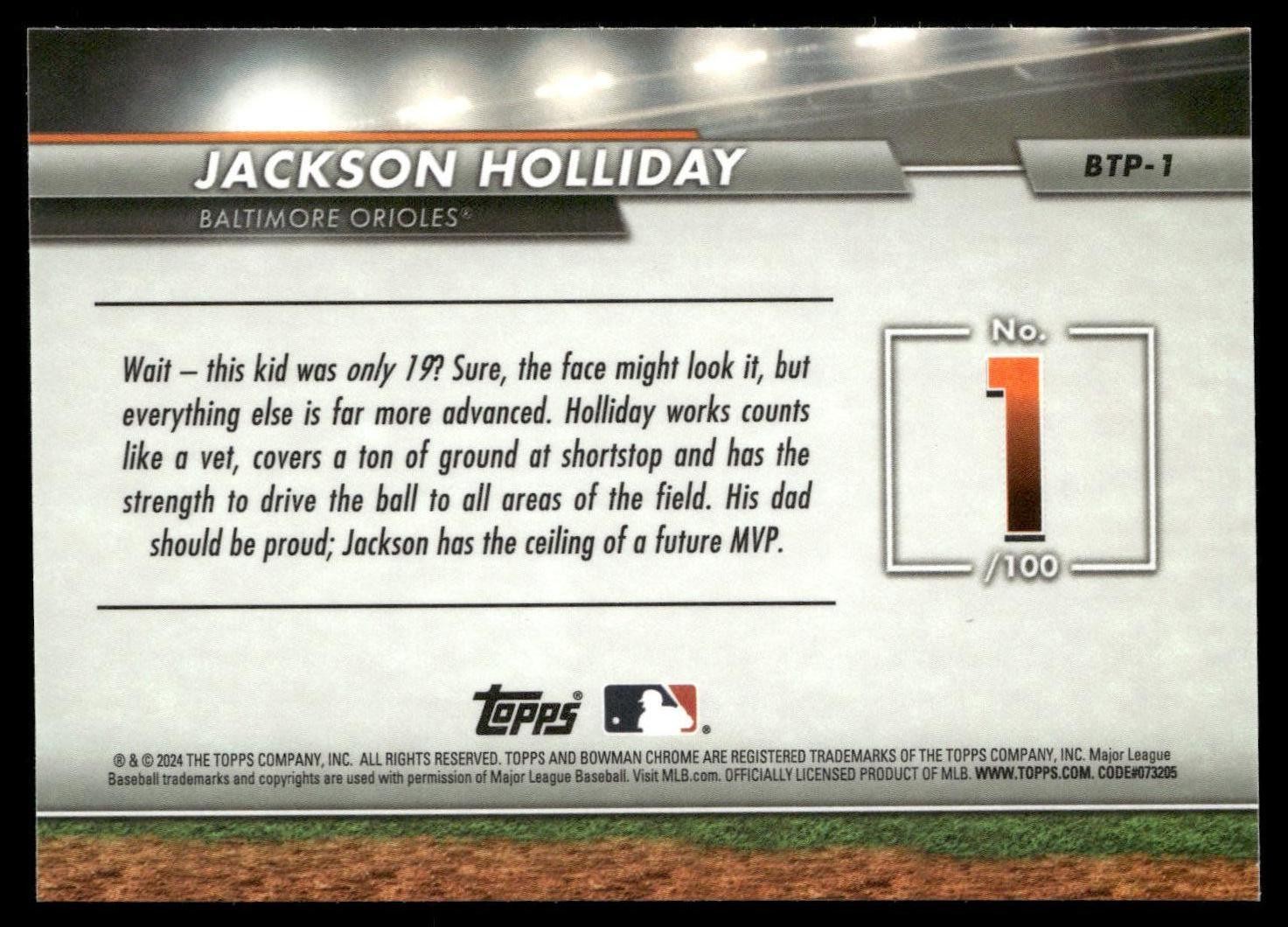 2024 Bowman #BTP-1 Jackson Holliday Bowman Scouts’ Top 100