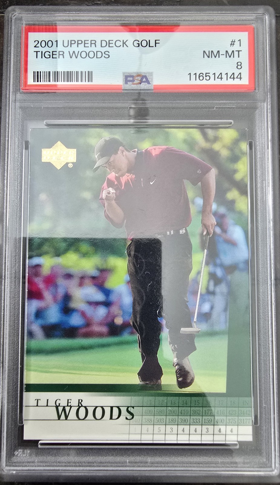 2001 Upper Deck Tiger Woods #1 RC PSA 8