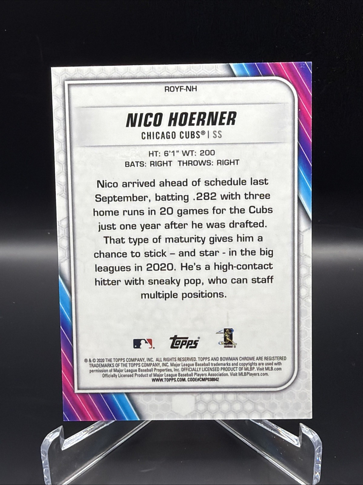 2020 Bowman – Rookie of the Year Favorite Chrome Nico Hoerner #ROYF-NH Pink /199