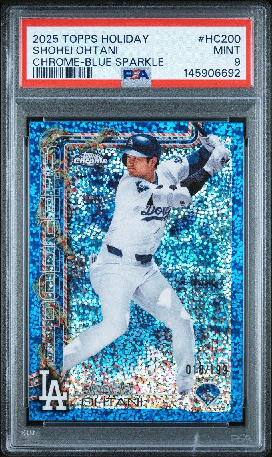 2025 Topps Holiday – Chrome Shohei Ohtani #HC200 Blue Sparkle Refractor /199