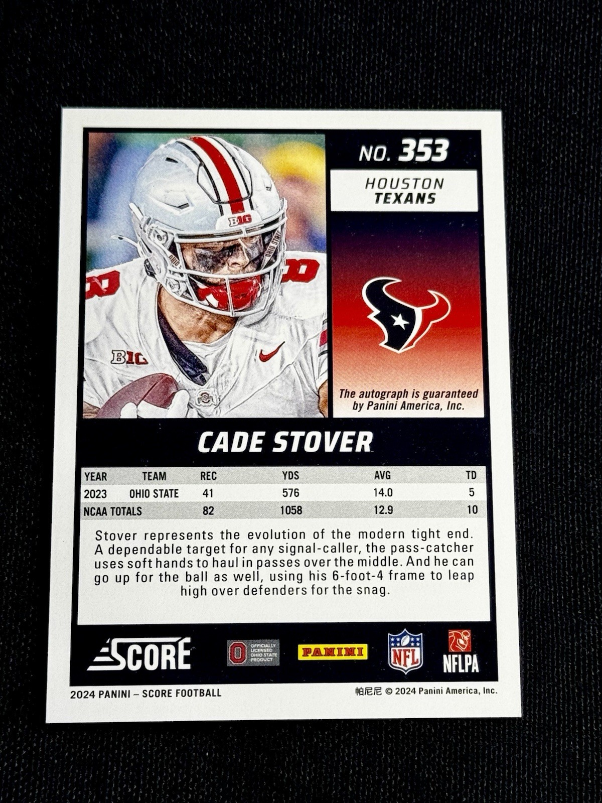 2024 Score Green – Rookies Cade Stover #353 Autographed (AU, RC) Texans NFL