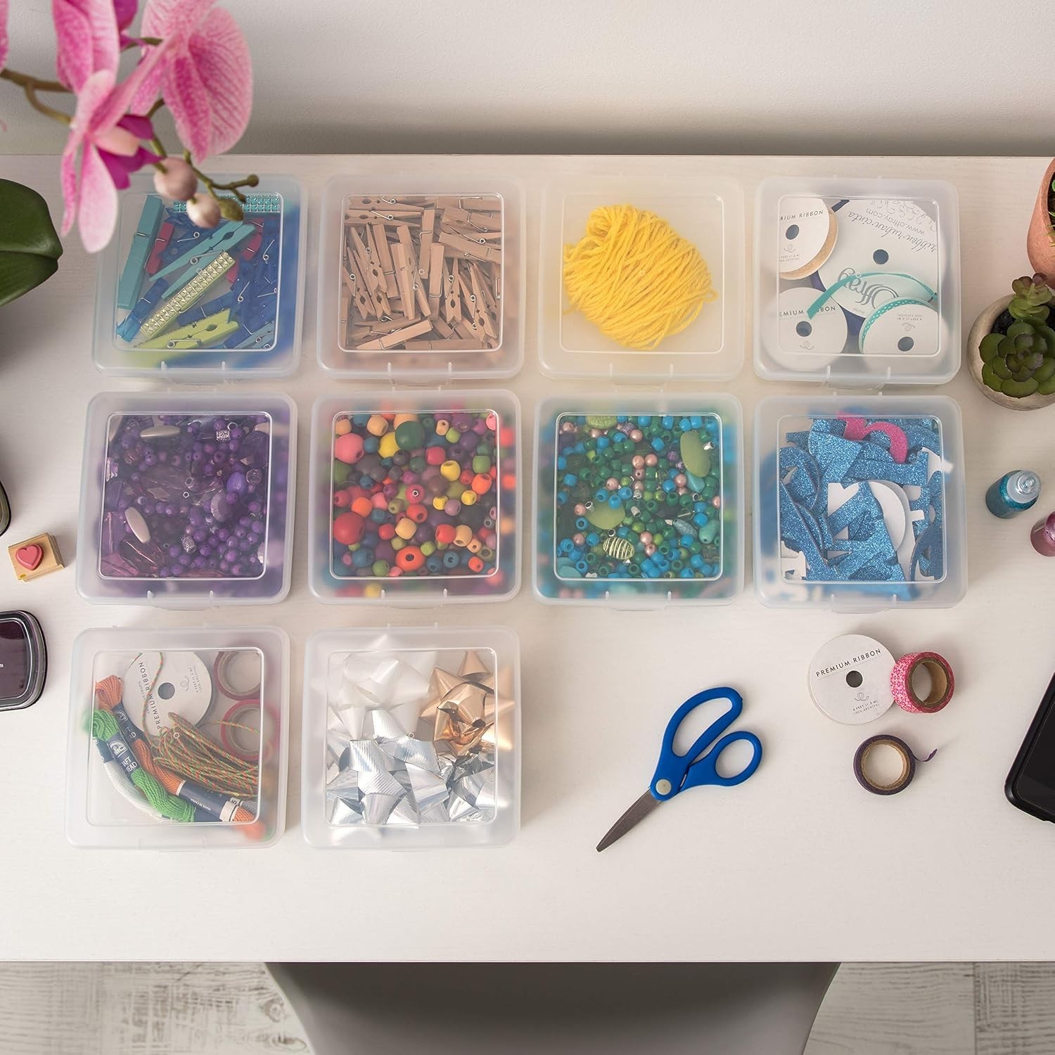 Lightweight Plastic Bead Storage Box Set – 10 Clear Cases with Snap Lock Closure