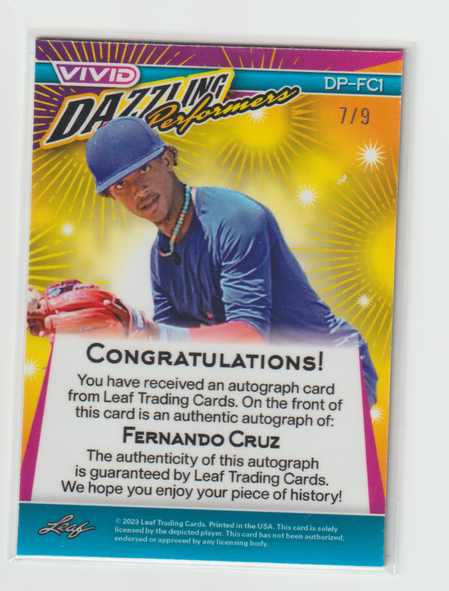 2023 Leaf Vivid-Fernando Cruz Gold Autograph 7/9-New York Yankees