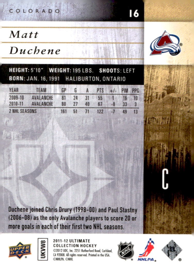 2011-12 Upper Deck Ultimate Collection #16 Matt Duchene #/399 Rookie RC