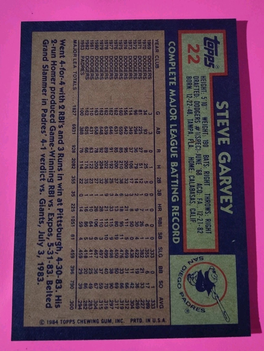1984 Topps Super 5X7 #22 Steve Garvey San Diego Padres NMT MINT HOF Star Card