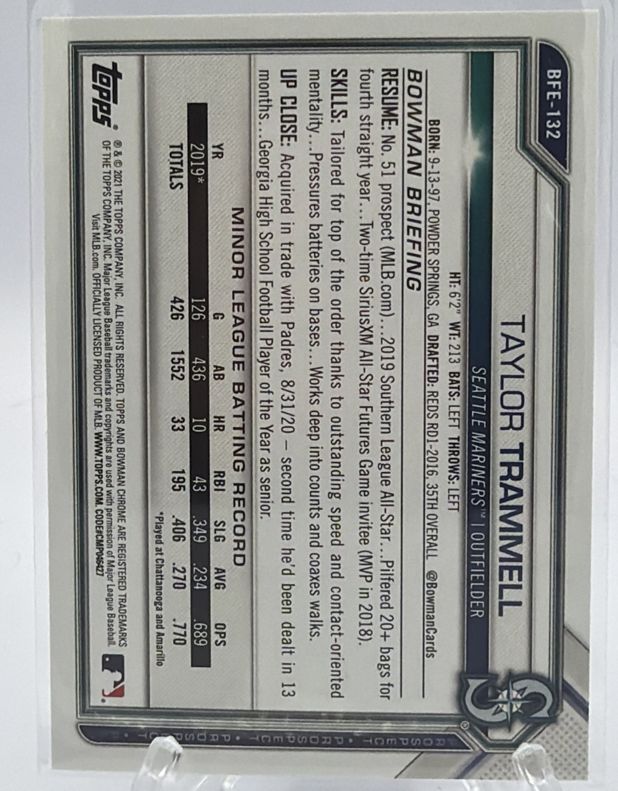 2021 Bowman 1st Edition #BFE-132 Taylor Trammell Blue #/150