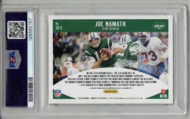 2018 PANINI DONRUSS SNOW DAYS #SD-2 JOE NAMATH NEW YORK JETS PSA 10 LOW POP RARE
