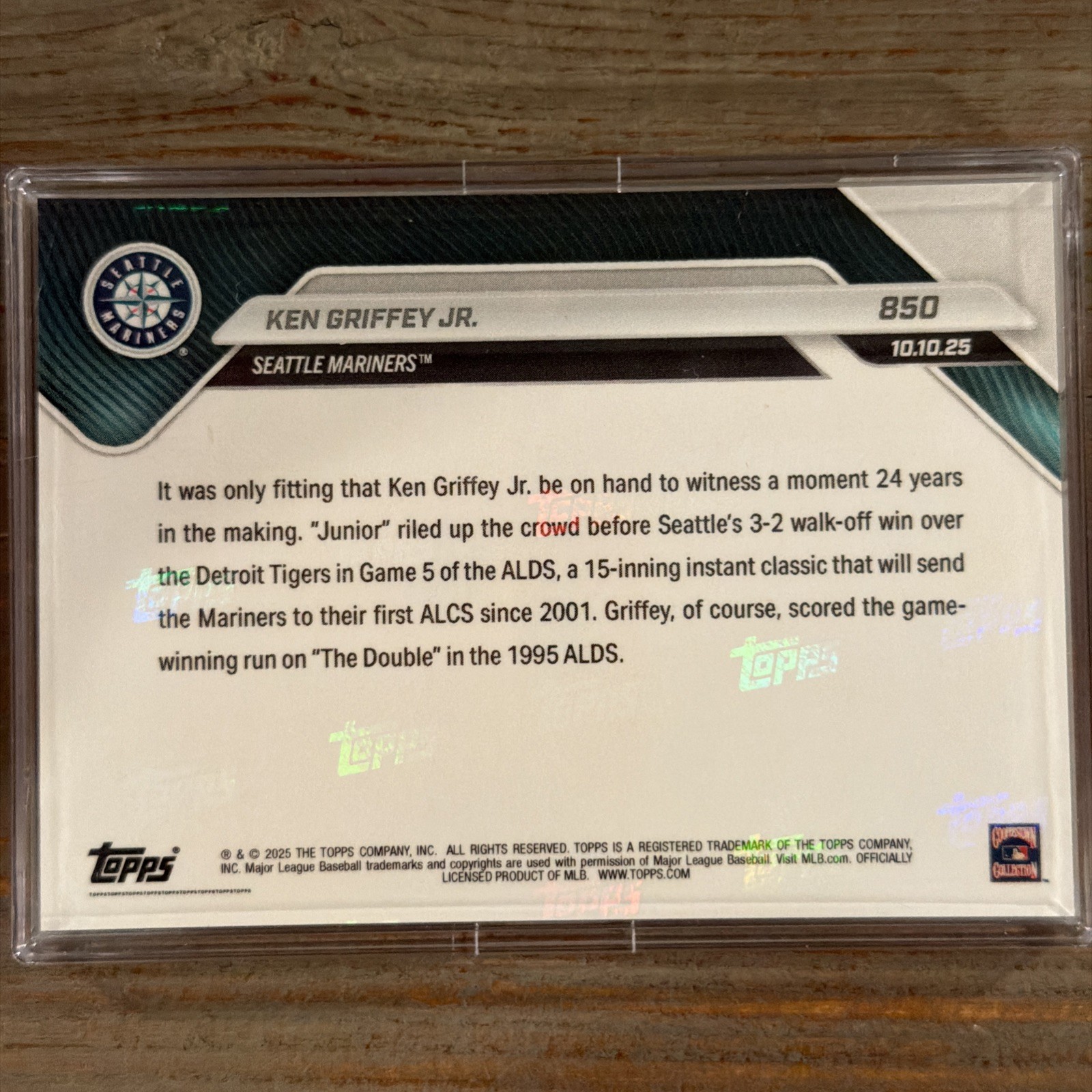 2025 Topps Now Ken Griffey Jr. #850 “The Kid” Rolls Up To Watch Mariners Move On