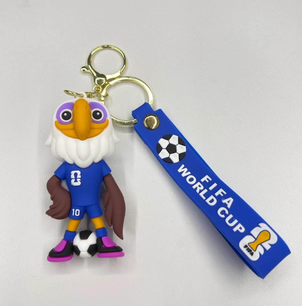 2026 World Cup Cartoon Mascot Keychain Soccer Trophy Cute Animal Gift Fans