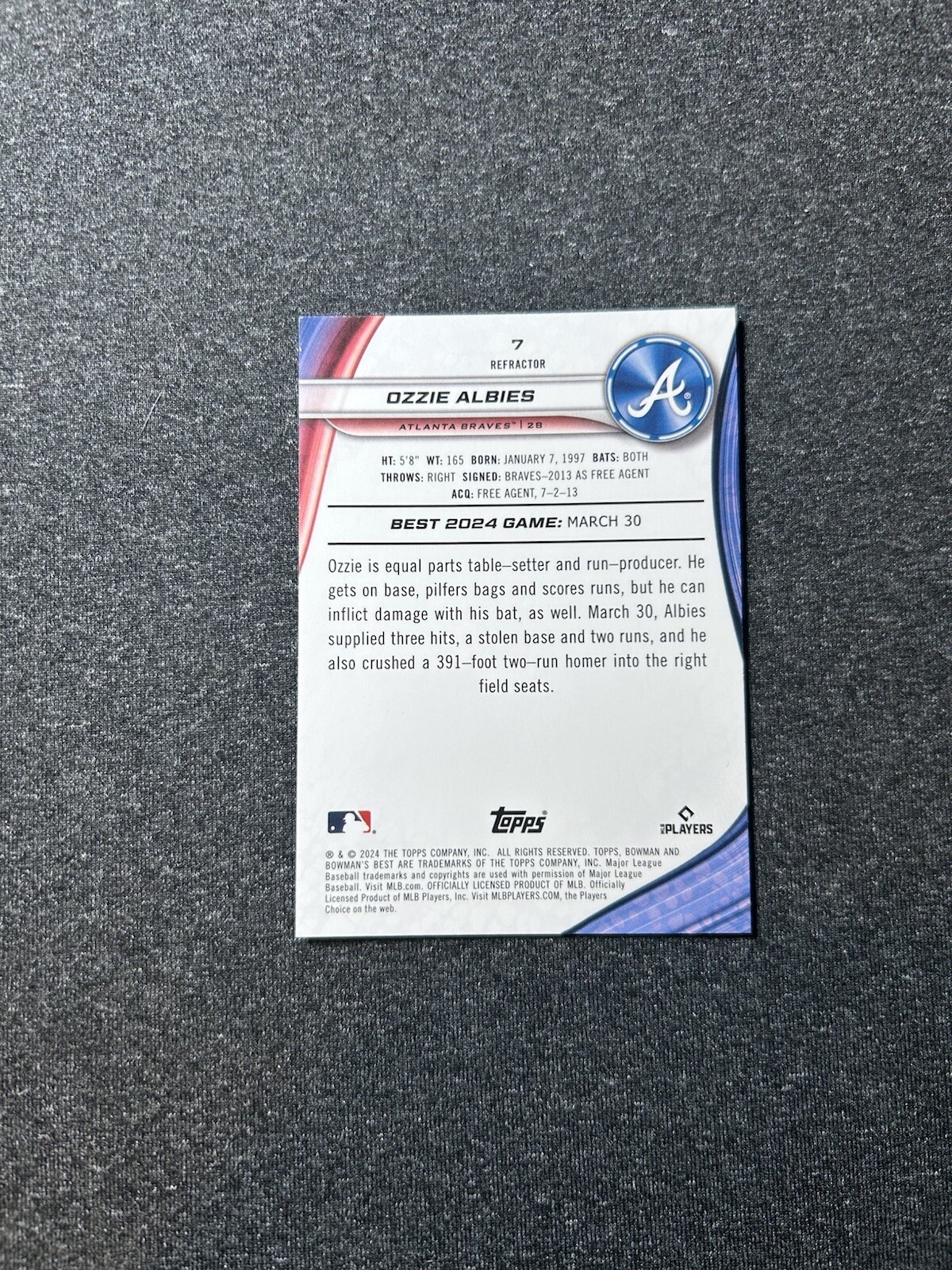 2024 Bowmans Best Ozzie Albies #7 Atlanta Braves Refractor