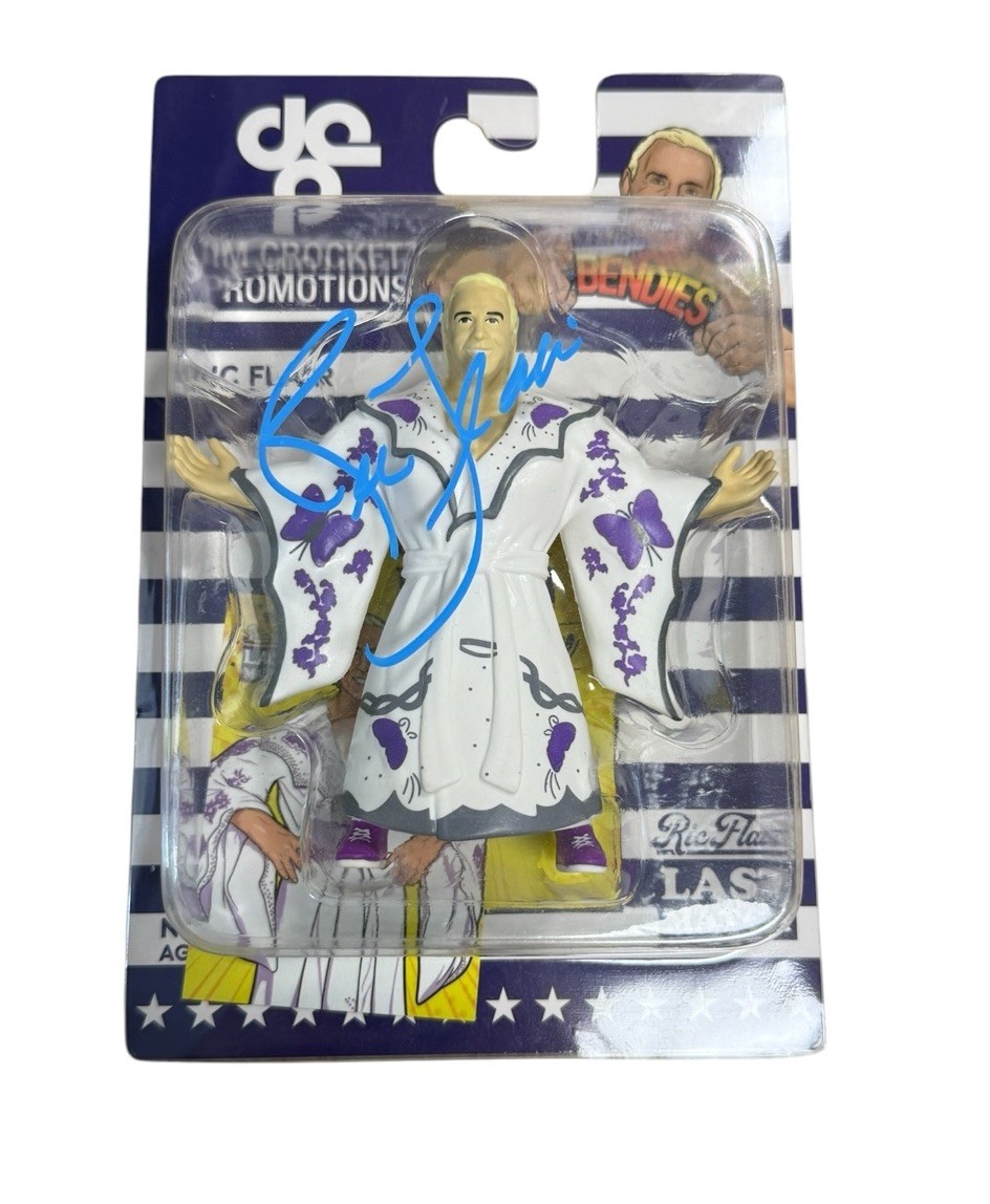 Major Bendies Autographed Ric Flair Last Match Figure Signed WWE WCW