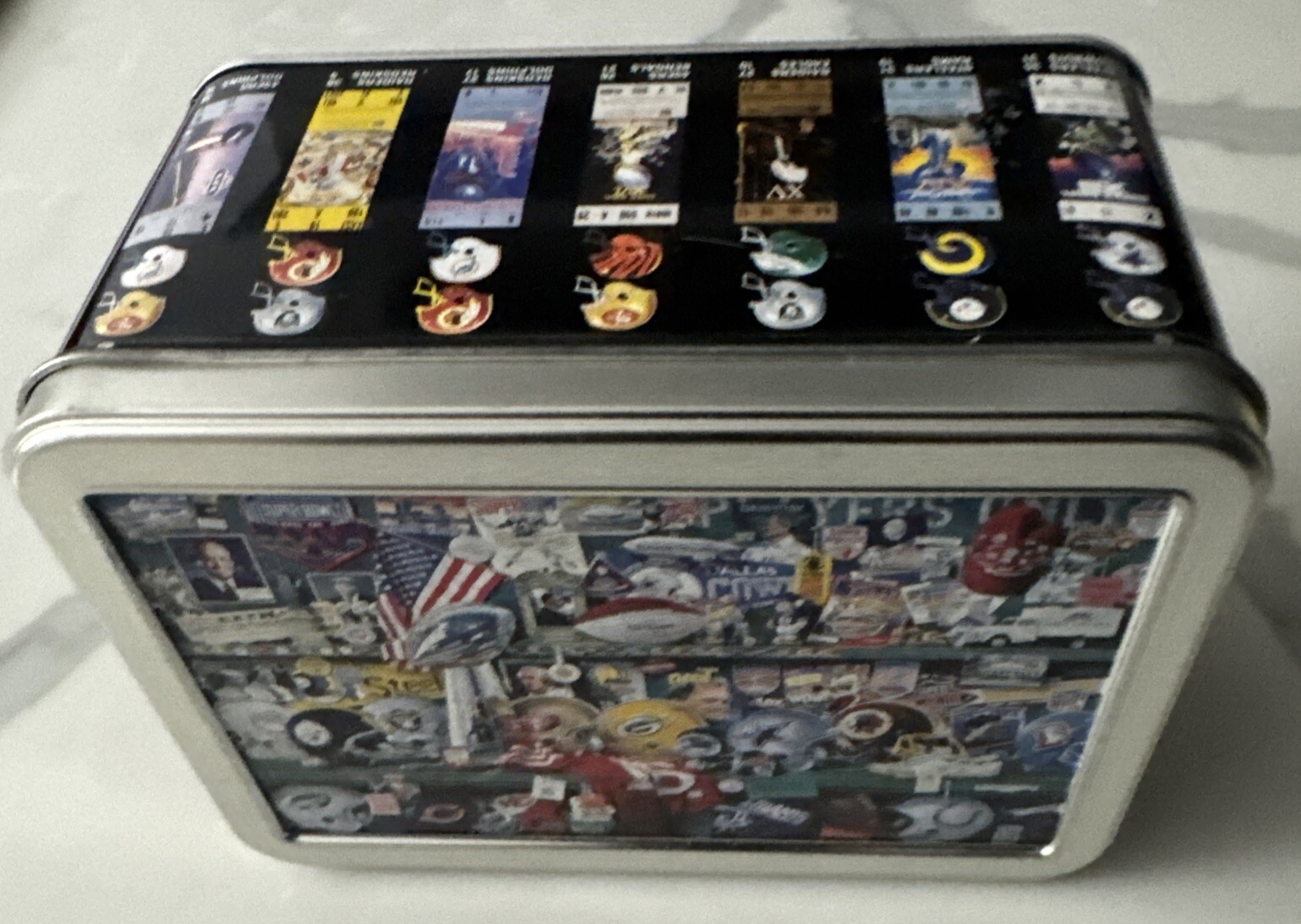 NFL Super Bowl XXV Silver Anniversary Candy Tin w/ SB Booklet (5” x 7” x 4”)
