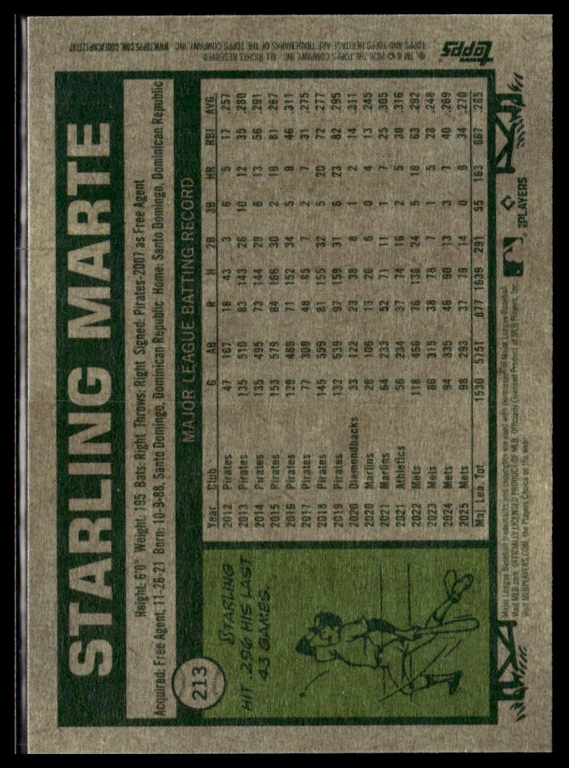 2026 Topps Heritage 213 Starling Marte New York Mets Short Print SP