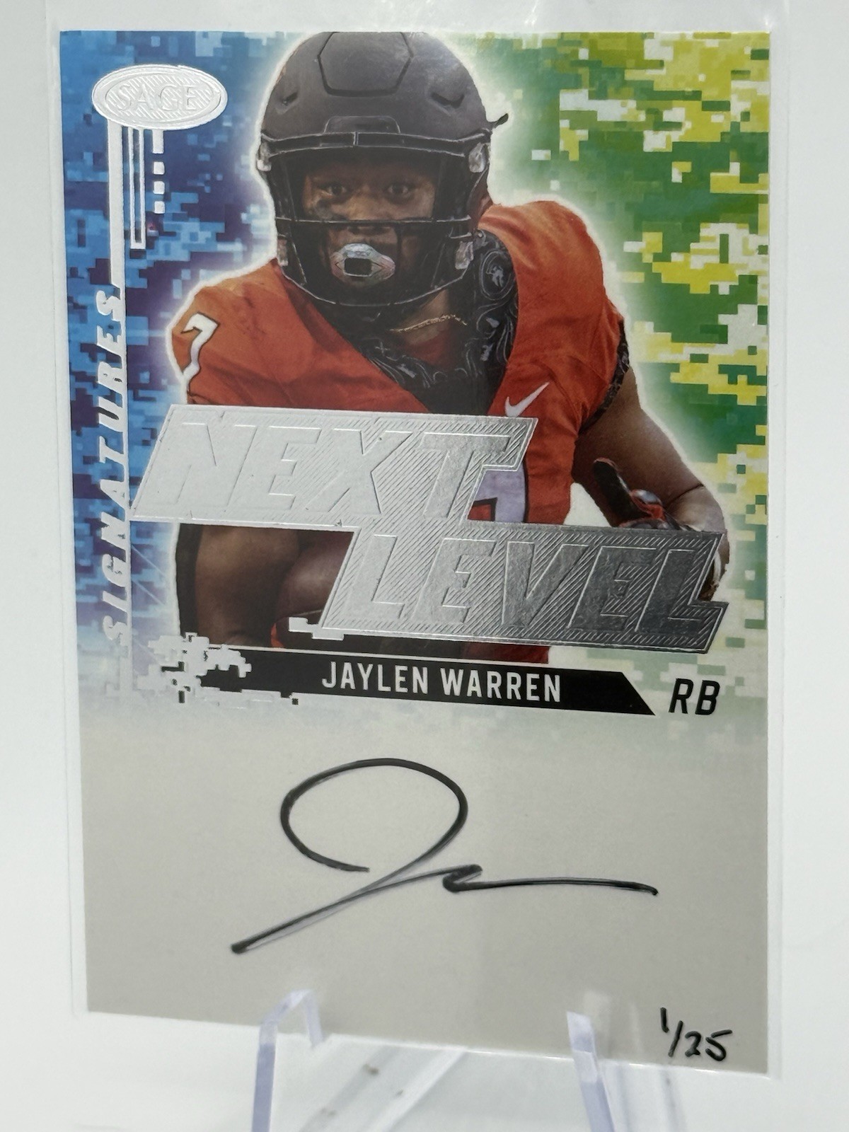 2022 SAGE – Jaylen Warren Next Level Signatures Silver 1/25 #NLS-JW2 *BOOKEND*