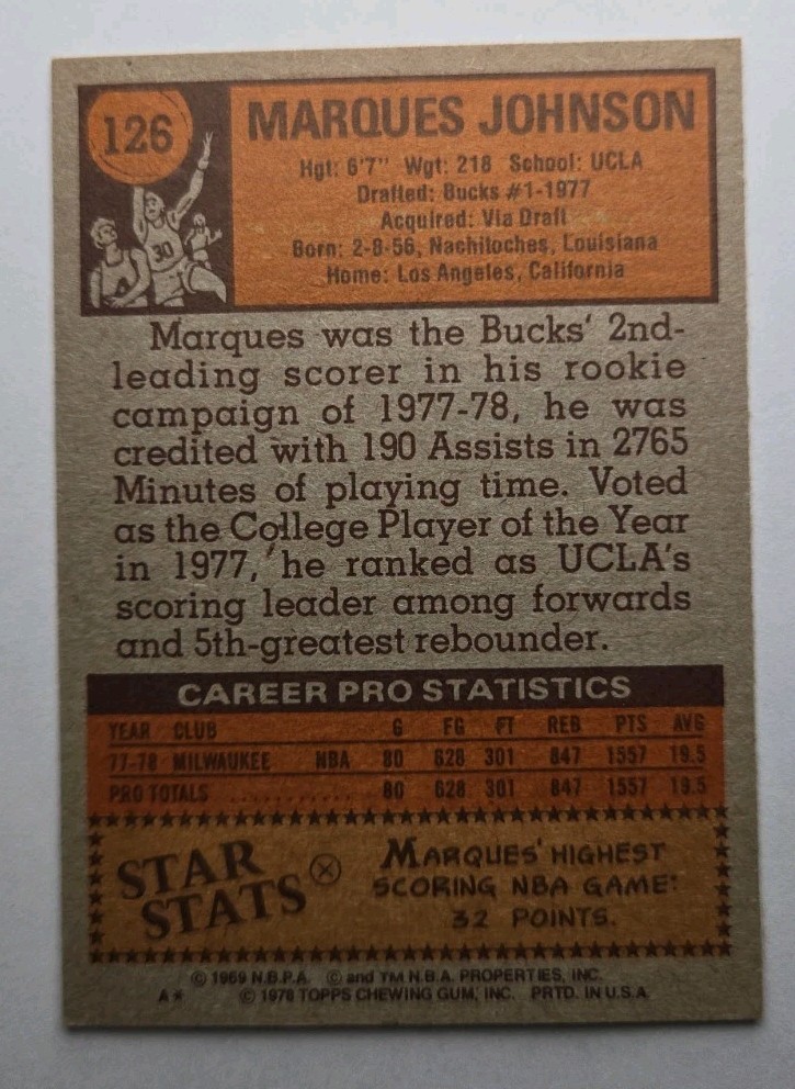 1978-79 Topps – Marques Johnson #126 (RC)