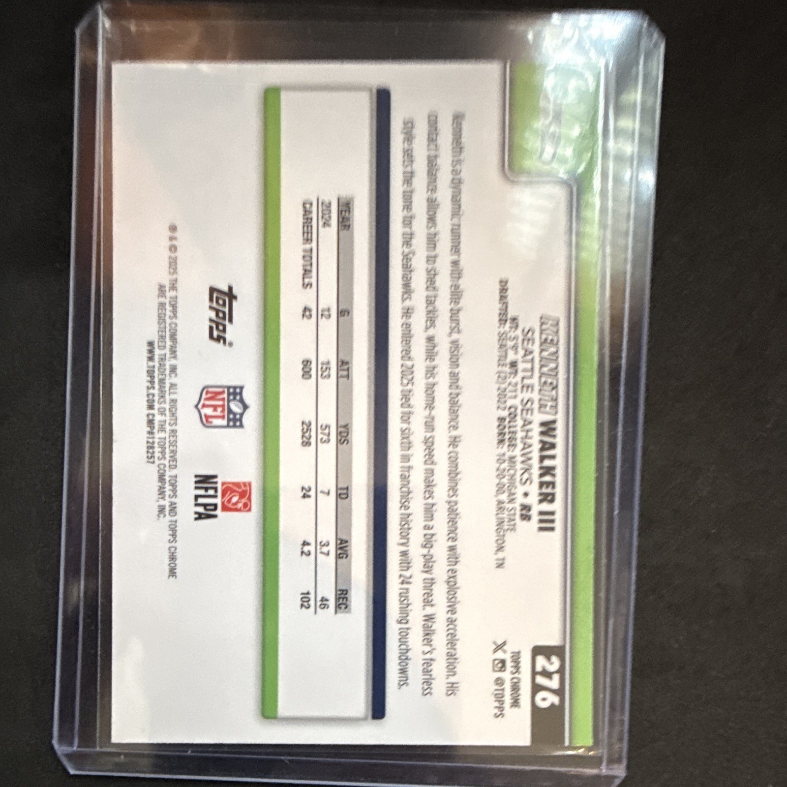 2025 Topps Chrome Kenneth Walker III Seahawks Rookie #276 Neon Pulse