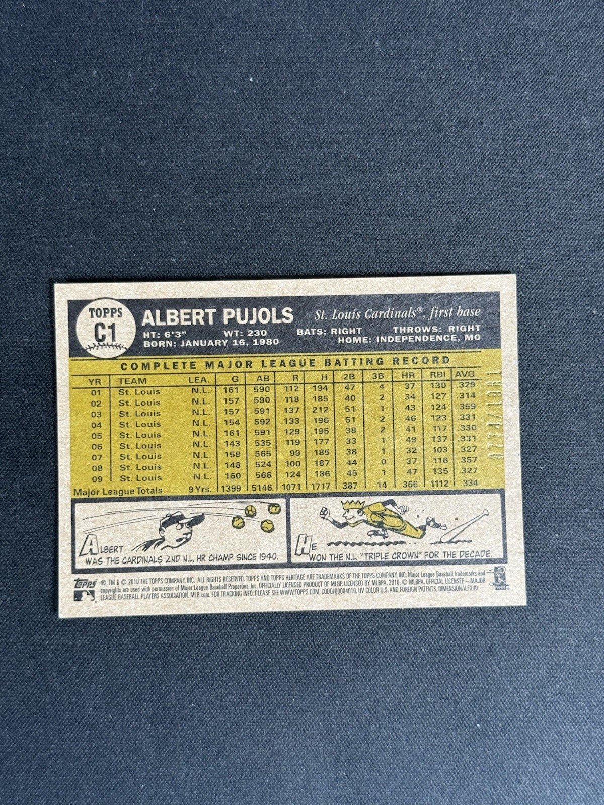 Albert Pujols 2010 Topps Heritage Chrome /1961 #C1 SP RARE STL CARDINALS HOF MLB