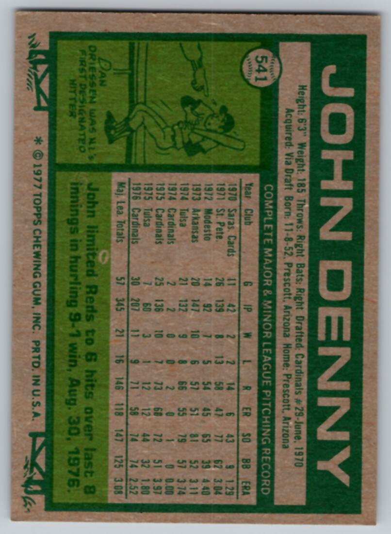 1977 Topps #541 John Denny St. Louis Cardinals