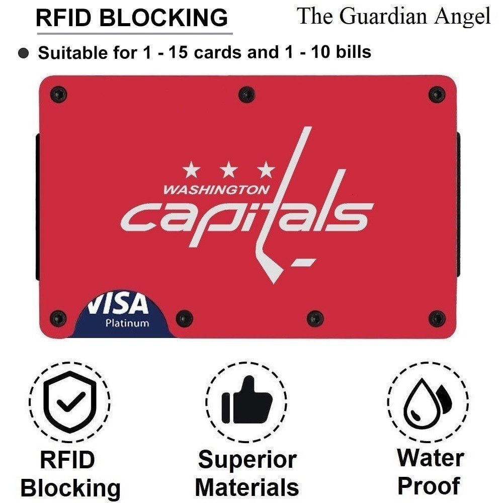 Washington Capitals Engraved Titanium Carbon Fiber Red RFID Blocking Wallet D7