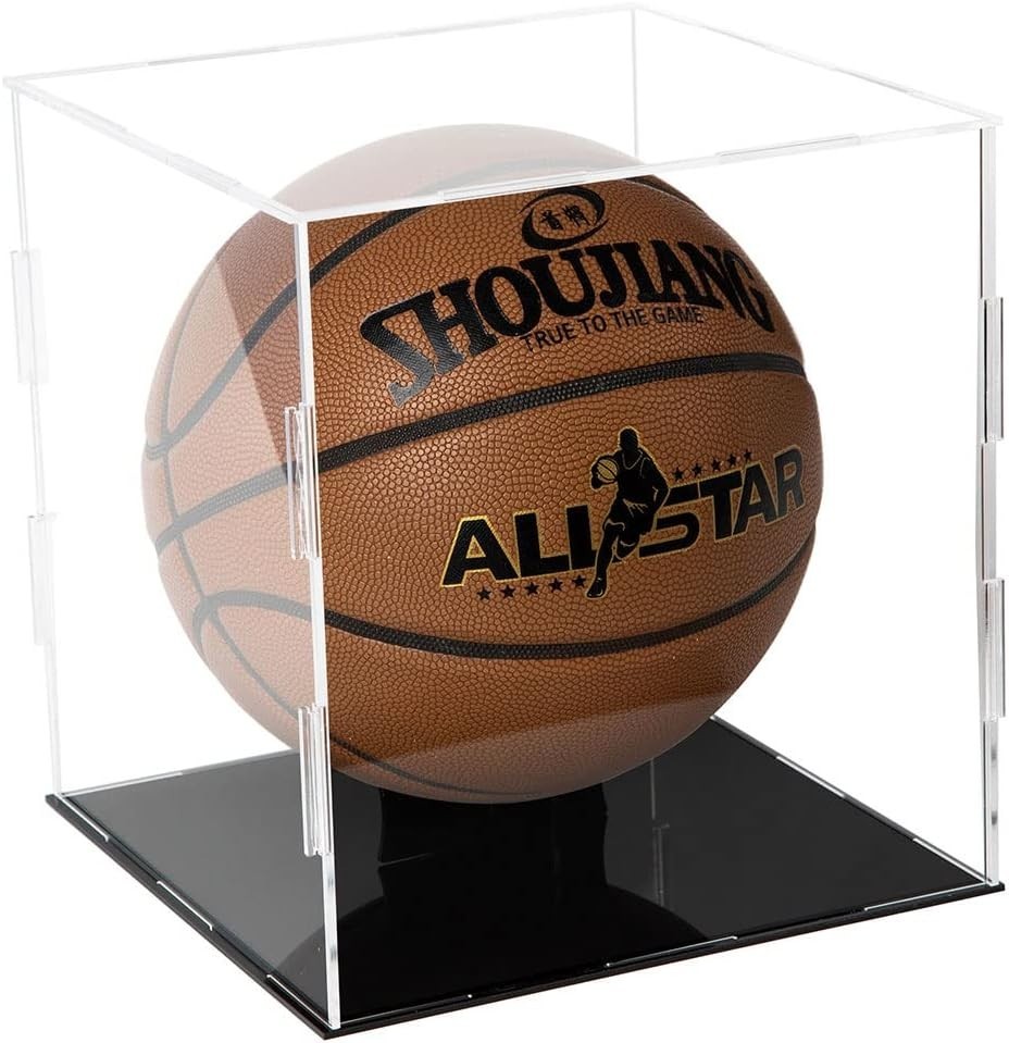 Basketball Display Case Clear Acrylic Glass Cube Assemble Countertop Box Soccer